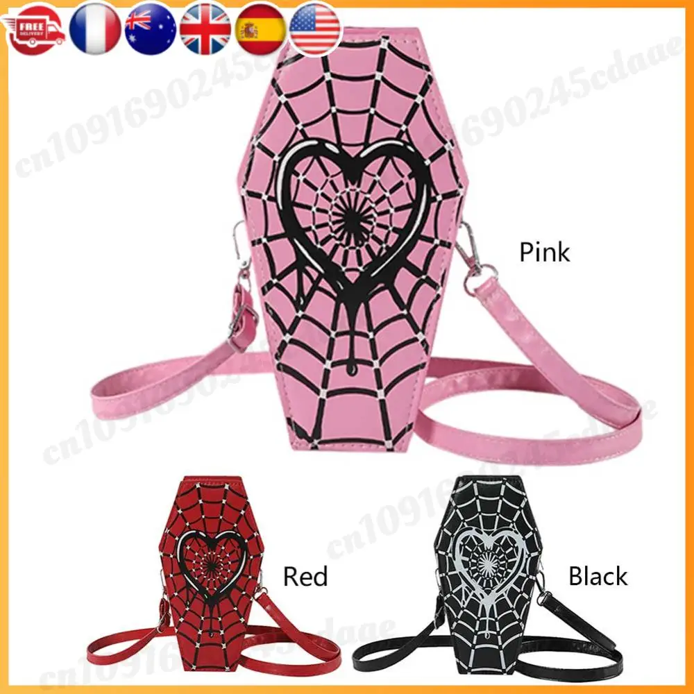

Women Fashion Shoulder Bag Adjustable Strap Coffin Shaped Simple Shopping Bag Spider Web Novelty Messenger Bag Trendy Sling Bag