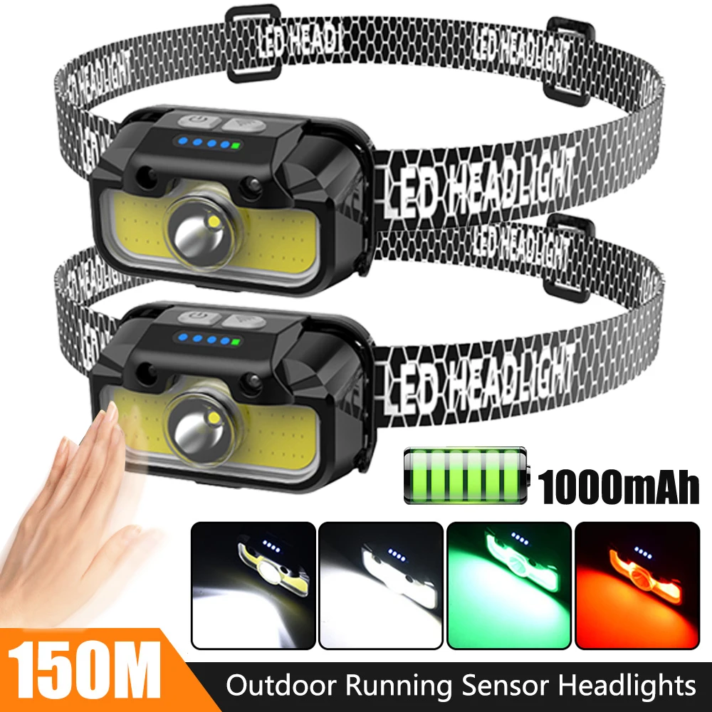 Motion Sensor Headlight With White Red Green Strong Light Headlamp 14Modes Portable Fishing Camping Outdoor Head Lamp Flashlight