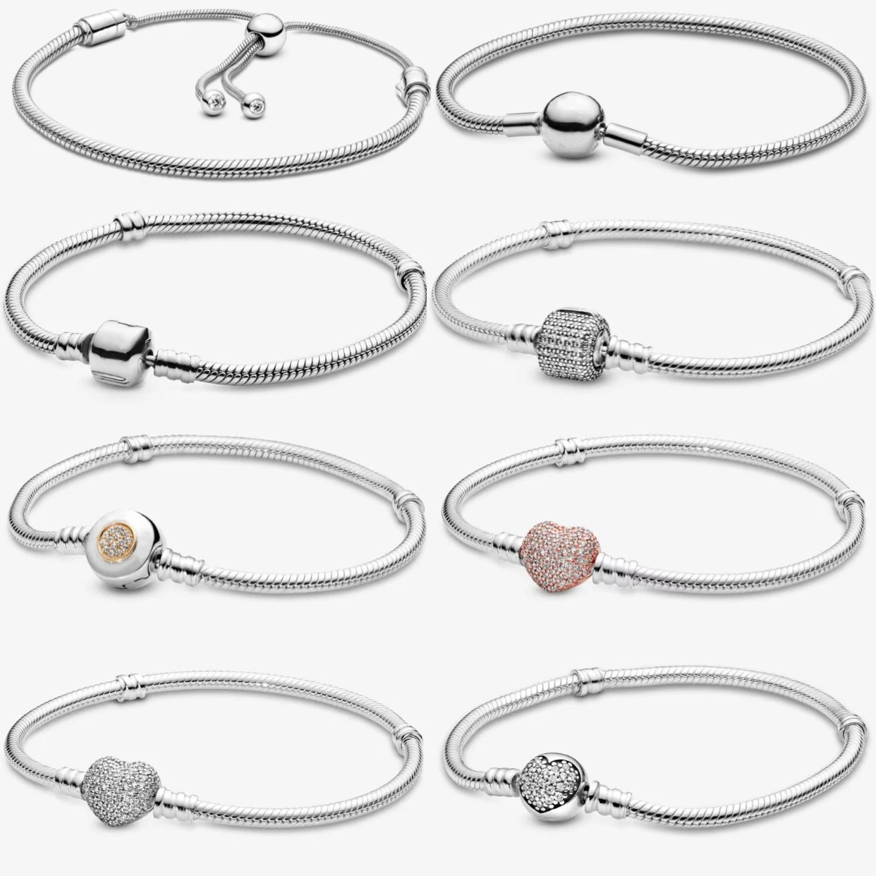 

Горячая распродажа: очаровательный браслет из 925% стерлингового серебра с оригинальной застежкой в форме сердца, квадрата или круга, цепочка-змейка, изысканные украшения для женщин.