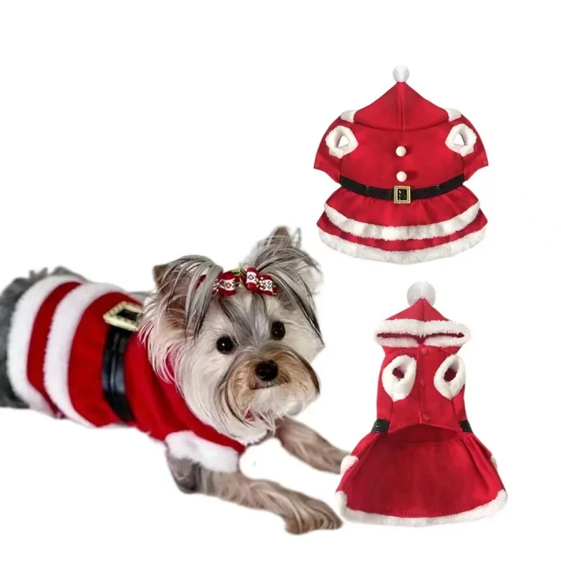 

Pet clothes Christmas hooded Christmas dress Autumn/Winter warm and fluffy festive drag Teddy Schnitzer Cat clothes