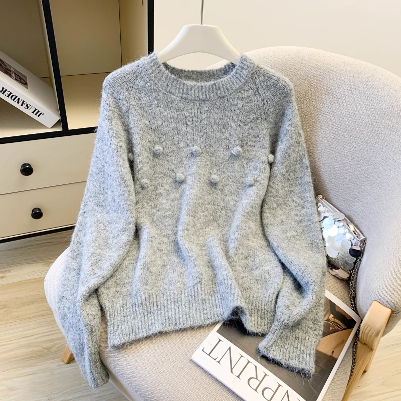 

Korean Style Sweater Women Loose Knit Pullover Round Neck Autumn Winter Fashion Tops