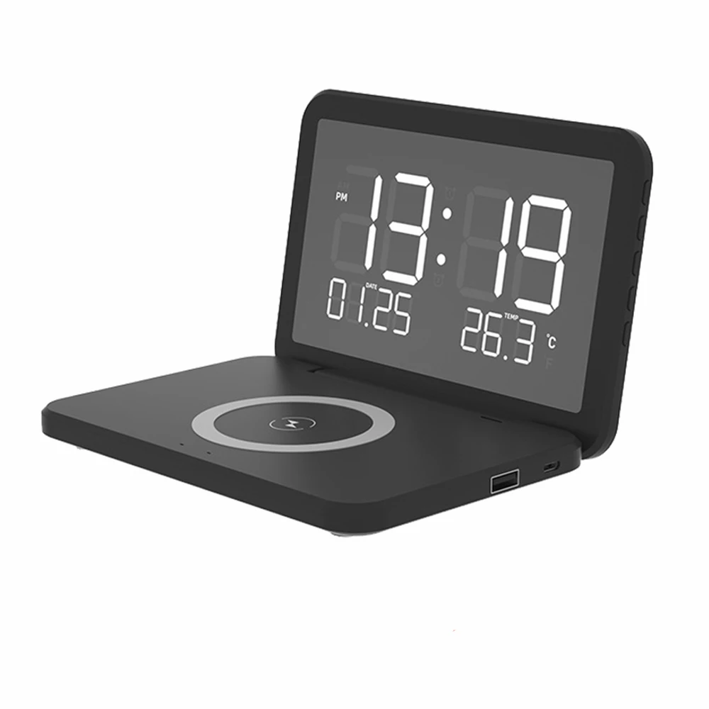 Electronic Calendar With 15W Phone Wireless Charger For iPhone Samsung Wireless Charging Alarm Clock Thermometer Dock Station