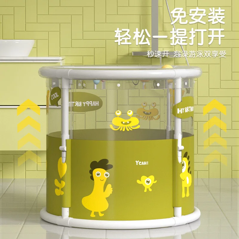 Baby Swimming Bucket, Installation Free Foldable Indoor Transparent Bath Bucket for Household Use