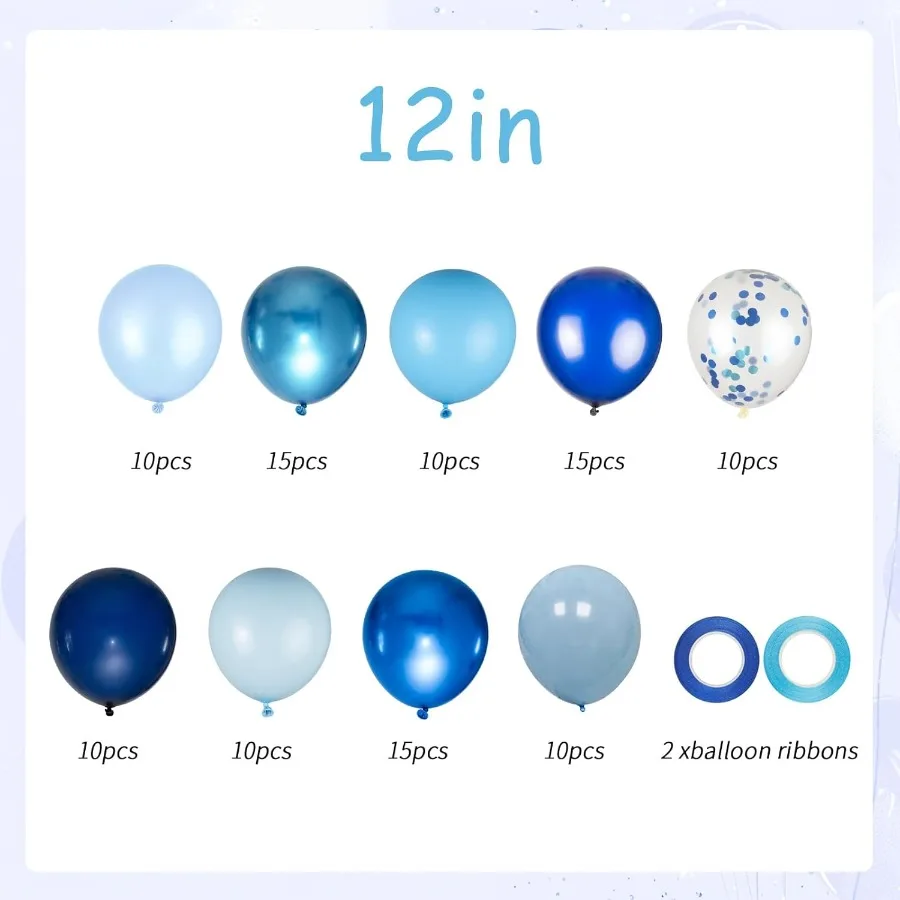 100 قطعة بالونات زرقاء مجموعة 12 بوصة معدنية كروم لؤلؤة البحرية والباستيل بالونات زرقاء مغبرة أعياد الميلاد عيد الأب 2025