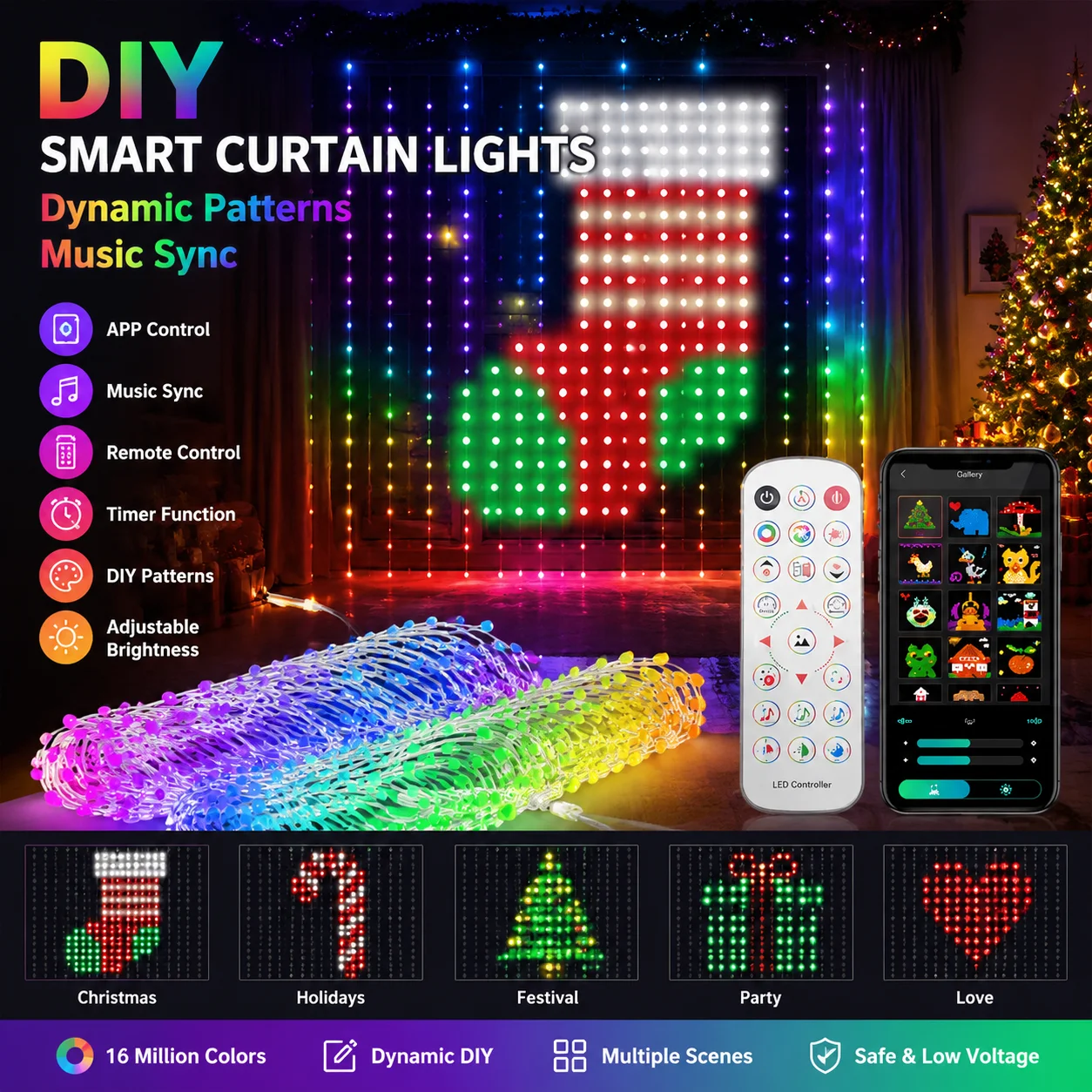 Lampu Tirai Pintar RGB, Lampu - Fairy Light Curtain ulasan dan harga