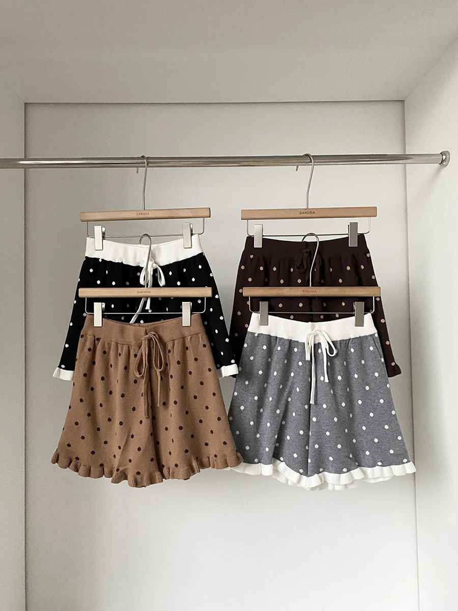 2025 Autumn New Style Korean Sweet Youthful Small Size Wooden  Polka Dot Casual Pants Loose Versatile Shorts Women
