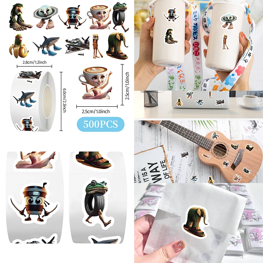 500pcs/Roll Tung Tung Sahur Italian Brainrot AI Abstrac Animal Sealing Stickers Funny Decals Decoration Stiker Reward Gift Toys