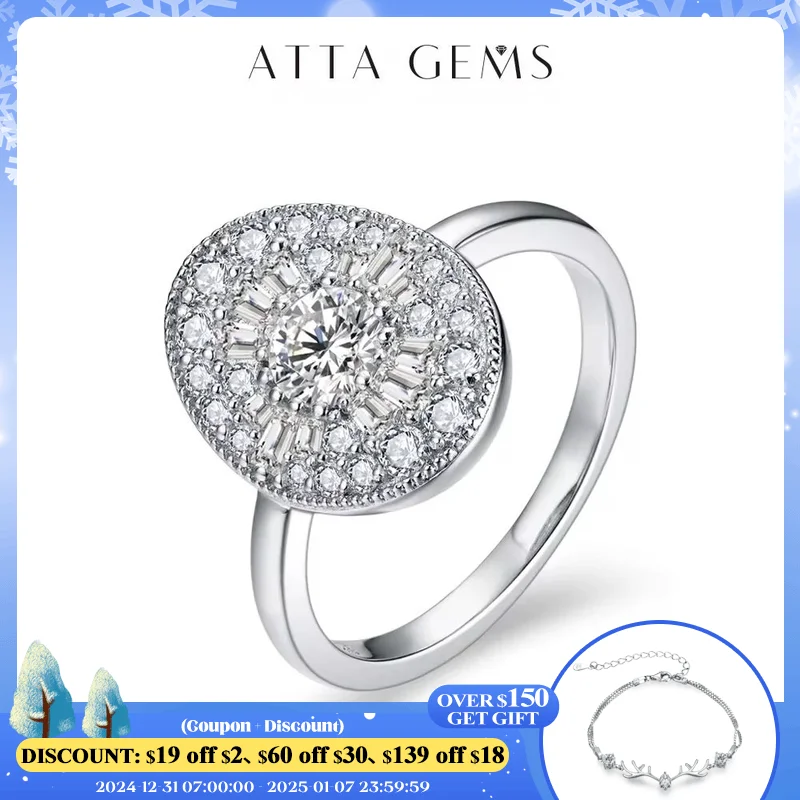 ATTAGEMS D/VVS1 Round Shape All Moissanite Diamond Ring for Women Man S925 Silver White Gold Plated Engagement Fine Jewelry Gift