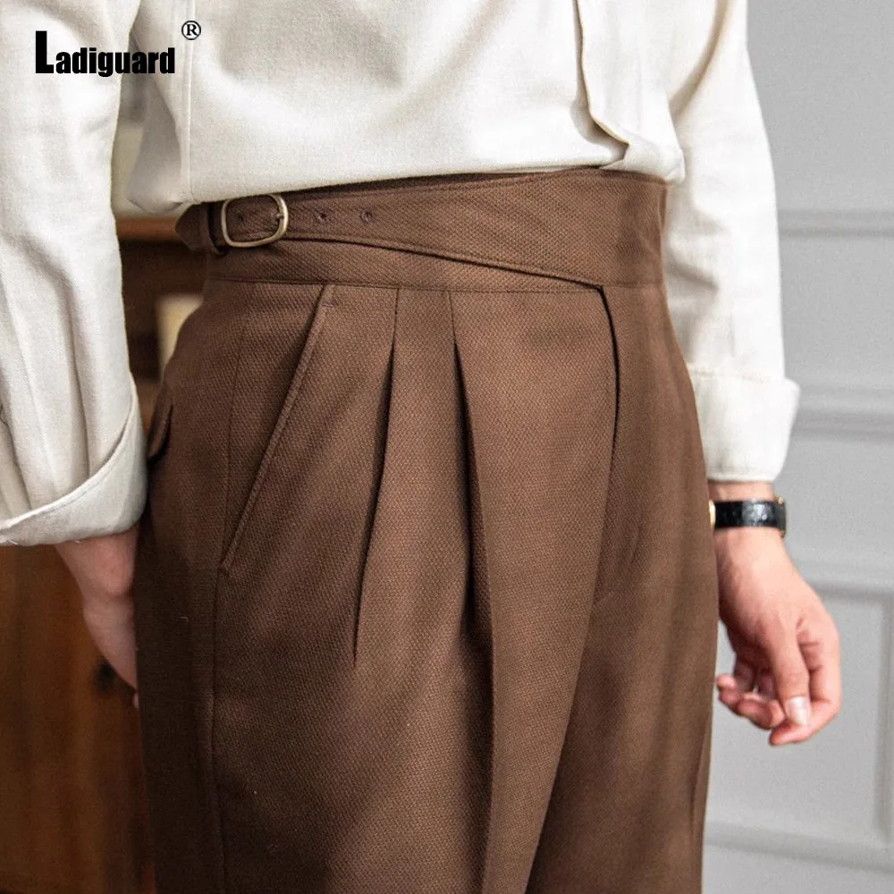 Men Elegant Formal Buckle Up Party Suits Pants Male Vintage Stand Pocket Trousers 2024 European Fashion Ankle-Length Suit Pants