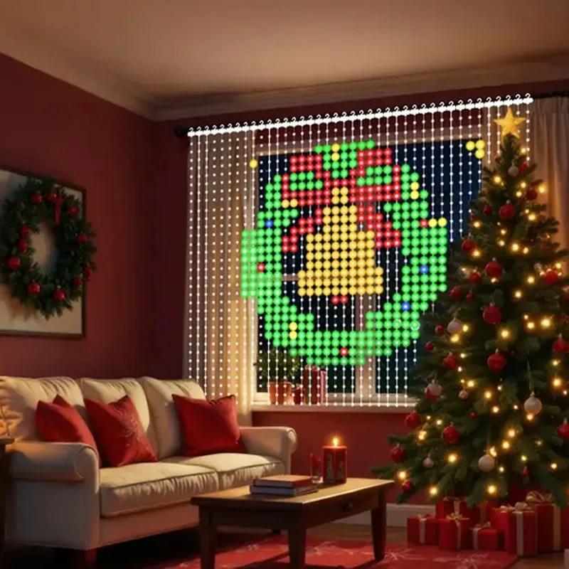 أضواء الستار الذكية، 400 أضواء ستارة USB LED مع جهاز التحكم عن بعد في التطبيق، سلسلة ستارة عيد الميلاد لمزامنة الموسيقى في الهواء الطلق