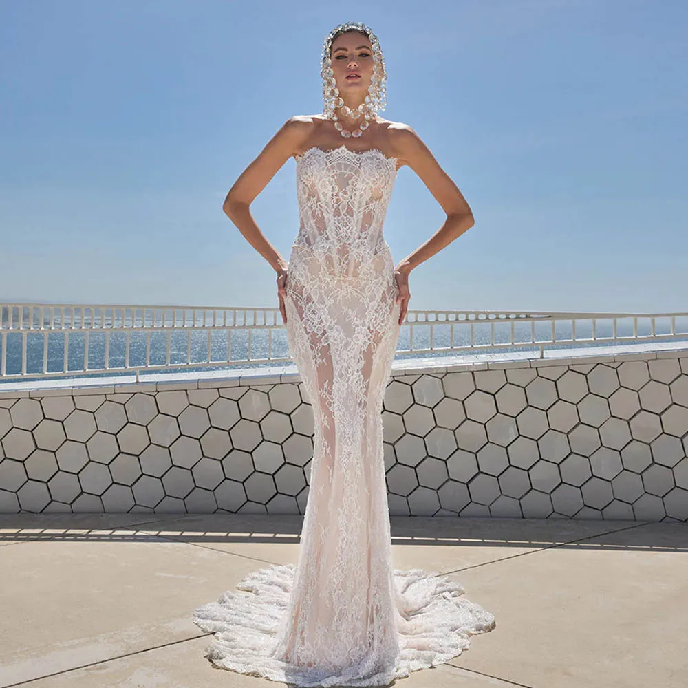 

Популярные кружевные платья без бретелек из двух частей, свадебные платья на заказ 2026 Vestido De Noival