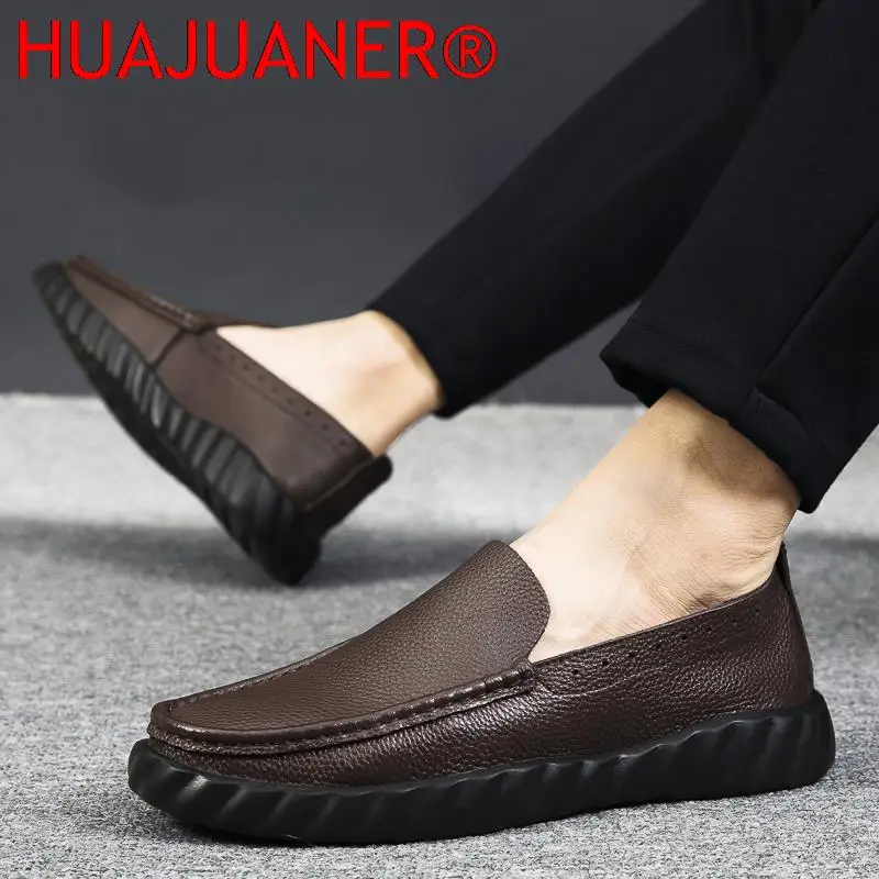 New Fashion Mens Loafers Genuine Leather Men's Shoes Casual Flats Light Breathable Luxury Driving Shoes Men Handmade Summer Shoe