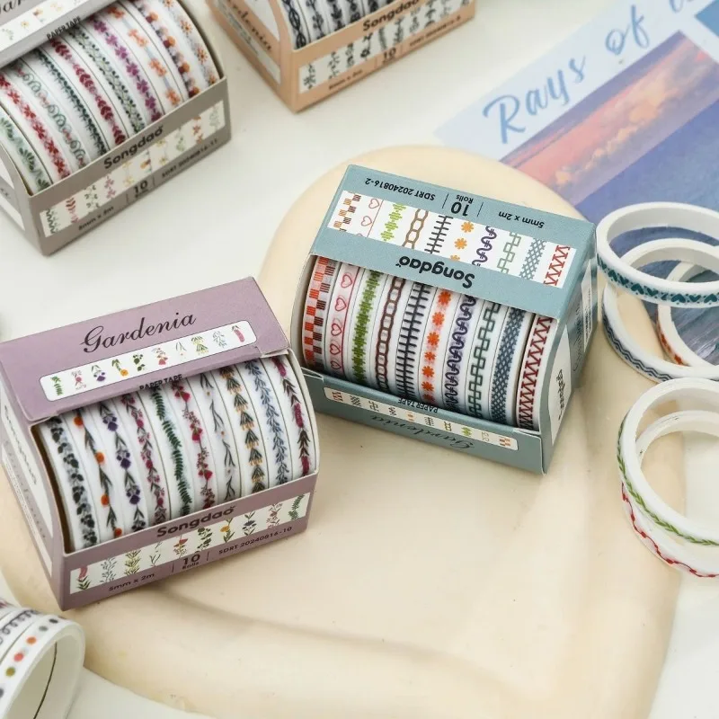 Chinese Fresh Pattern Washi Tapes, 10 Rolls Office Supplies Decorative Tape Set for DIY Gift Wrapping Notebook decorate