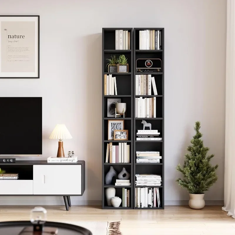 

Tall Narrow Bookcase, 8-Tier Slim CD DVD Media Tower Rack, Corner Bookshelf with Adjustable Shelves, Cube Skinny