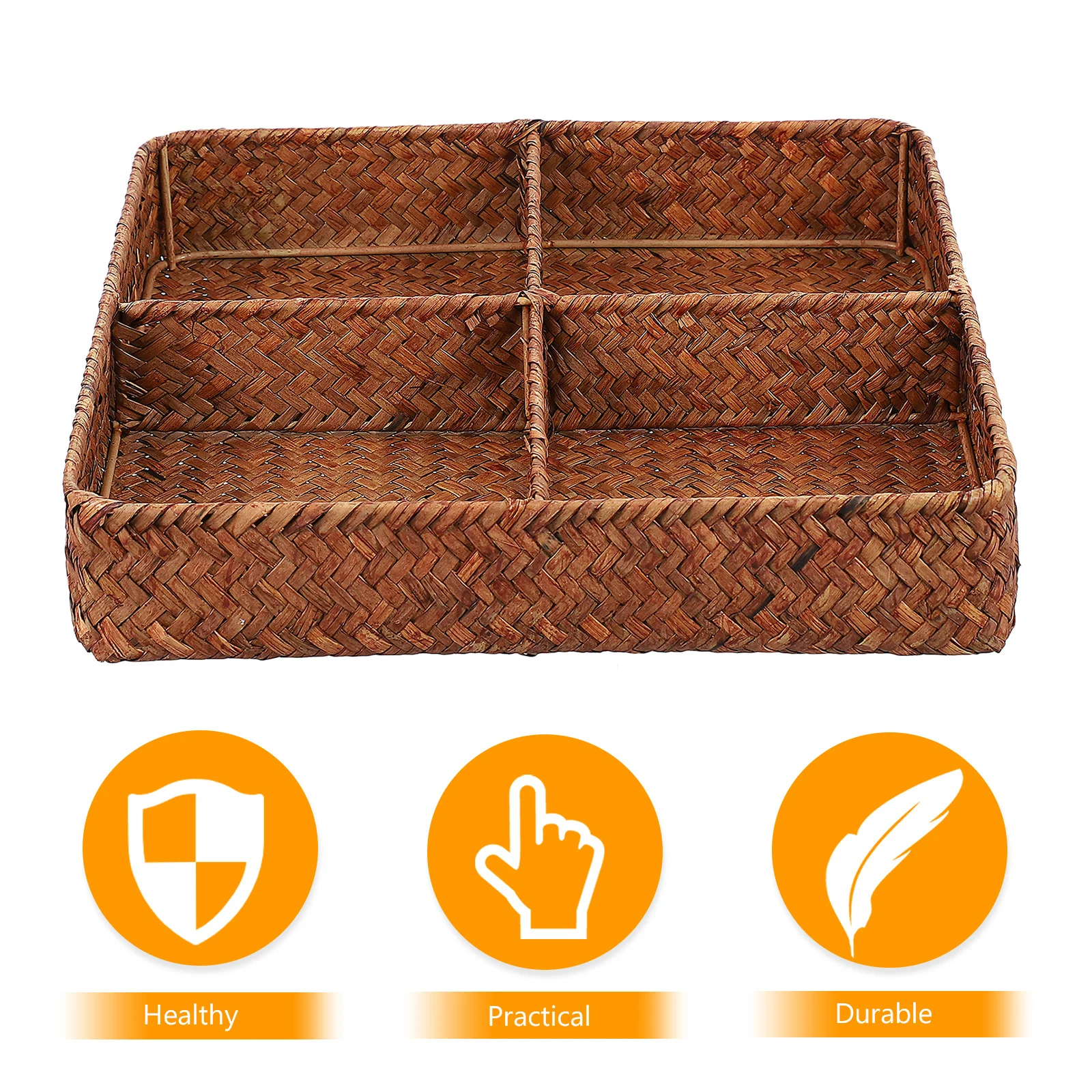 

1Pcs Multi-Function Sturdy Woven Storage Basket with 4 Compartments for Fruits Makeup and Home Organization Woven Storage Basket