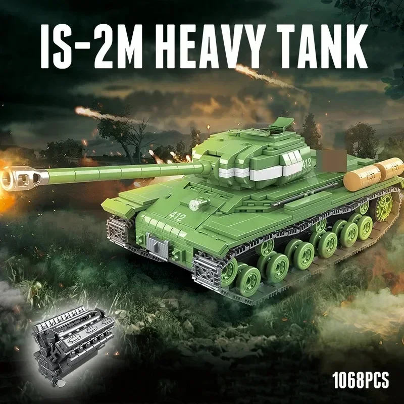 1068Pcs IS-2M Heavy Tank Building Blocks Model Desktop Ornament Collectible Toy Birthday Christmas Gift