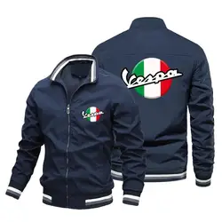 Men's Vespa Casual Motorcycle Jacket Printed with Logo, Windproof Collar, Pilot Jacket, New, 2024