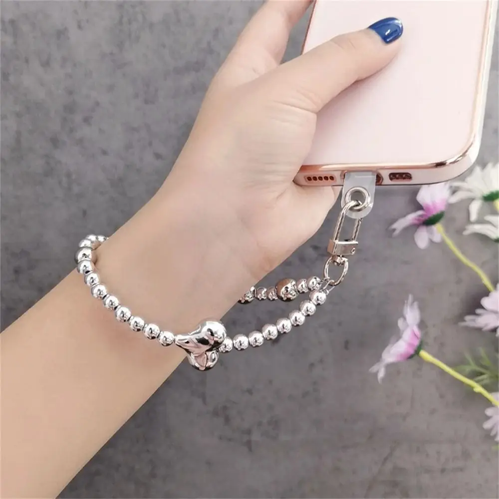 Tali Rantai Ponsel Perak Baru Rantai Ponsel Bola Logam Cinta Rantai Ponsel