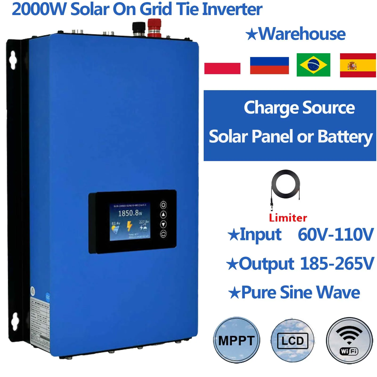 2000W MPPT Solar Grid Tie Inverter for solar panle or Battery Discharge 2KW solar inverter DC 45-90V to AC 220V230V240V