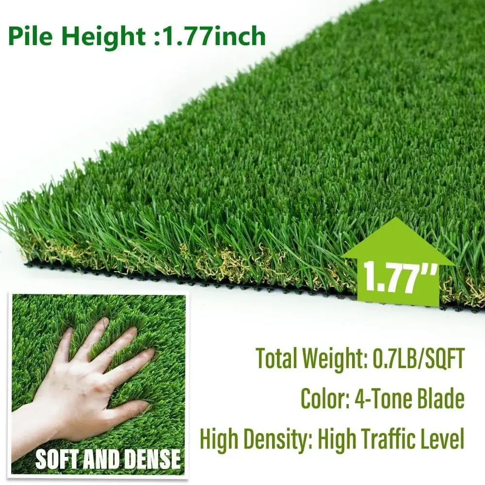 Luxurious 1.77 Thick Synthetic Turf with Durable PU Backing, Ideal for Indoor and Outdoor Gardens and Patios