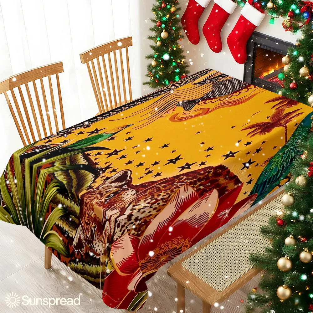 Tropical Safari Charm Table Cloth Waterproof Tablecloth Spill Proof Table Cloth, Wipe Clean Table Cloth for Dining Camping