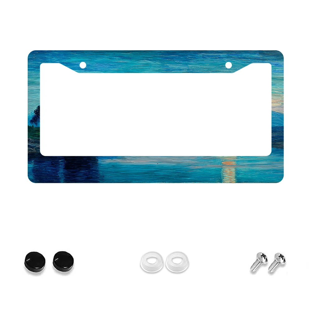 

1pc Blue Ocean Wave Pattern 2 Hole License Plate Frame Aluminum Material 6x12 Inches with Screw Kit Retro Novelty Car Decoratio