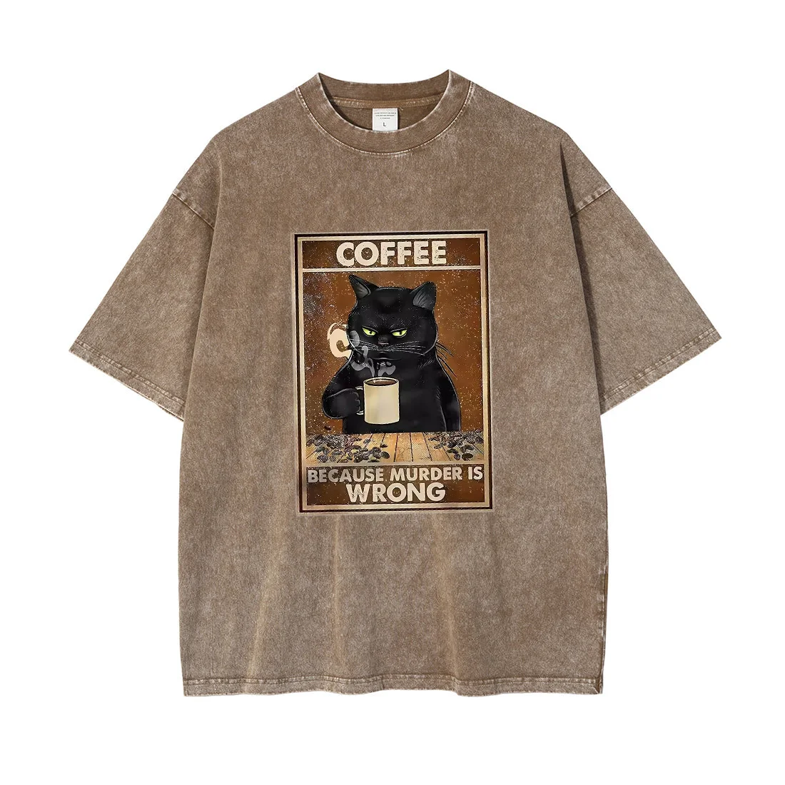Men Oversized T Shirts Because Murder Is Wrong Black Cat Drink Coffee Clothing Y2K Street Breathable Cotton Streetwear T-Shirt