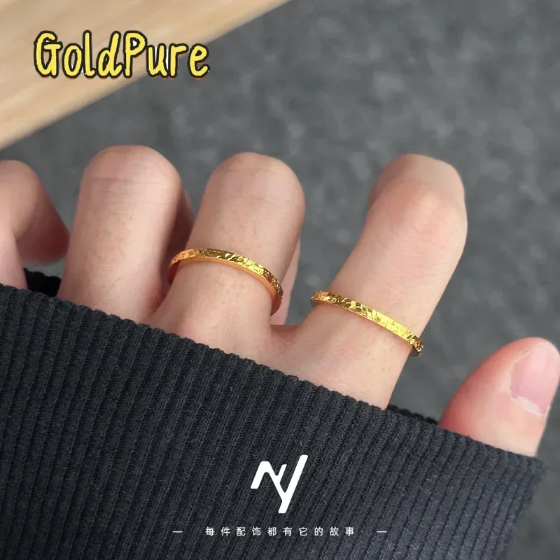 

Goldpure 9999 24K Real Gold 2mm Ring Women's Narrow Face Niche Broken Blowing Flash Elemental Circle Index Finger Ring Birthdayg