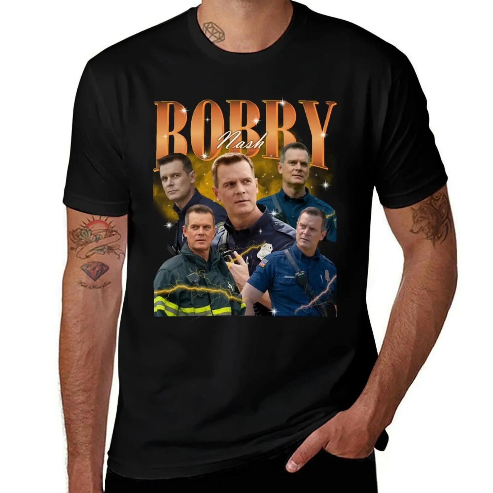 

BOBBY 9-1-1 Firefighter Vintage T-Shirt Breathable Mesh Panel T-Shirt
