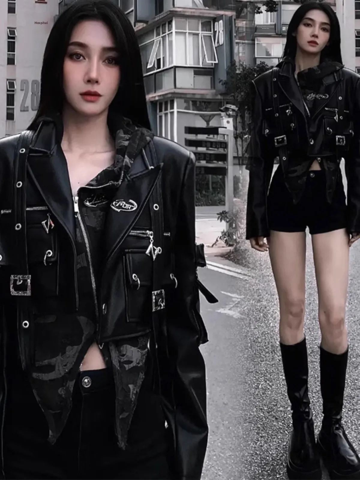 

Spicy Girl Cool Streetwear Unique Zipper Design PU Leather Jacket Women's Spring New Style Short Outerwear Fashion Design