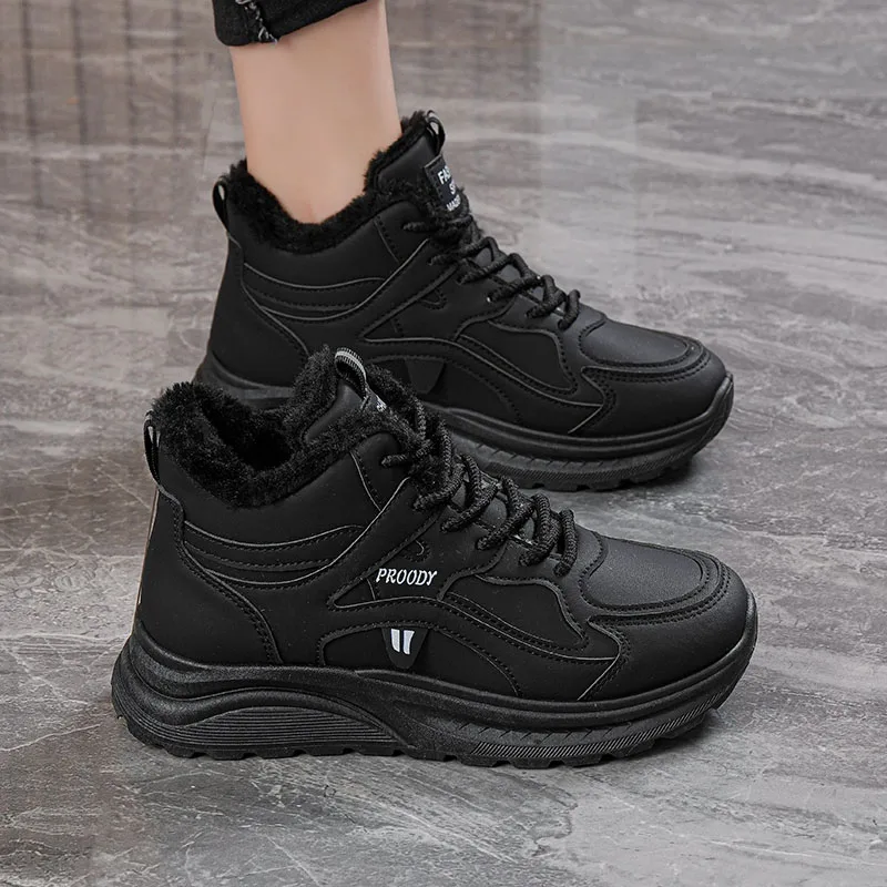 

Winter Sneakers for Women High Top Fur Lined Keep Warm Ankle Shoes Ladies Insulated Anti Slip Outdoor Short Booties Size 35-40