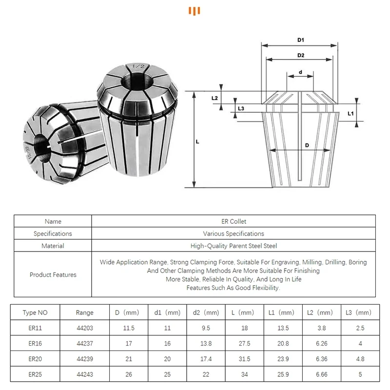 TULX ER11 ER16 ER20 ER25 ER32 9pcs/set Spring Collet AA High Precision 0.008 mm Collet Set For CNC Engraving Machine  Mill Tool