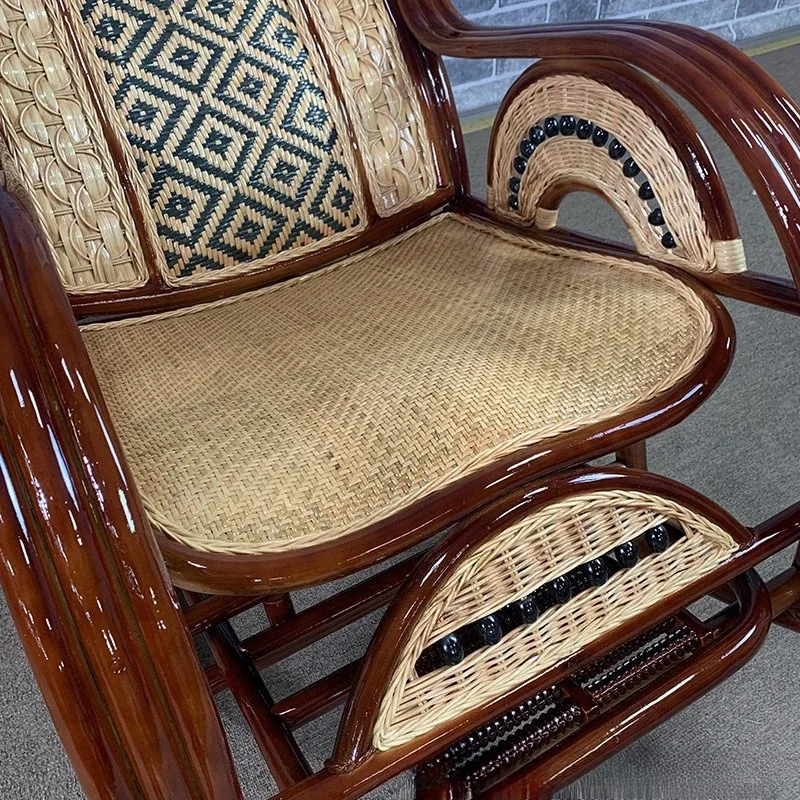 Elderly Balcony Red Rocking Chaise Lounge Adult Home Nap Rattan Garden Escape Chair