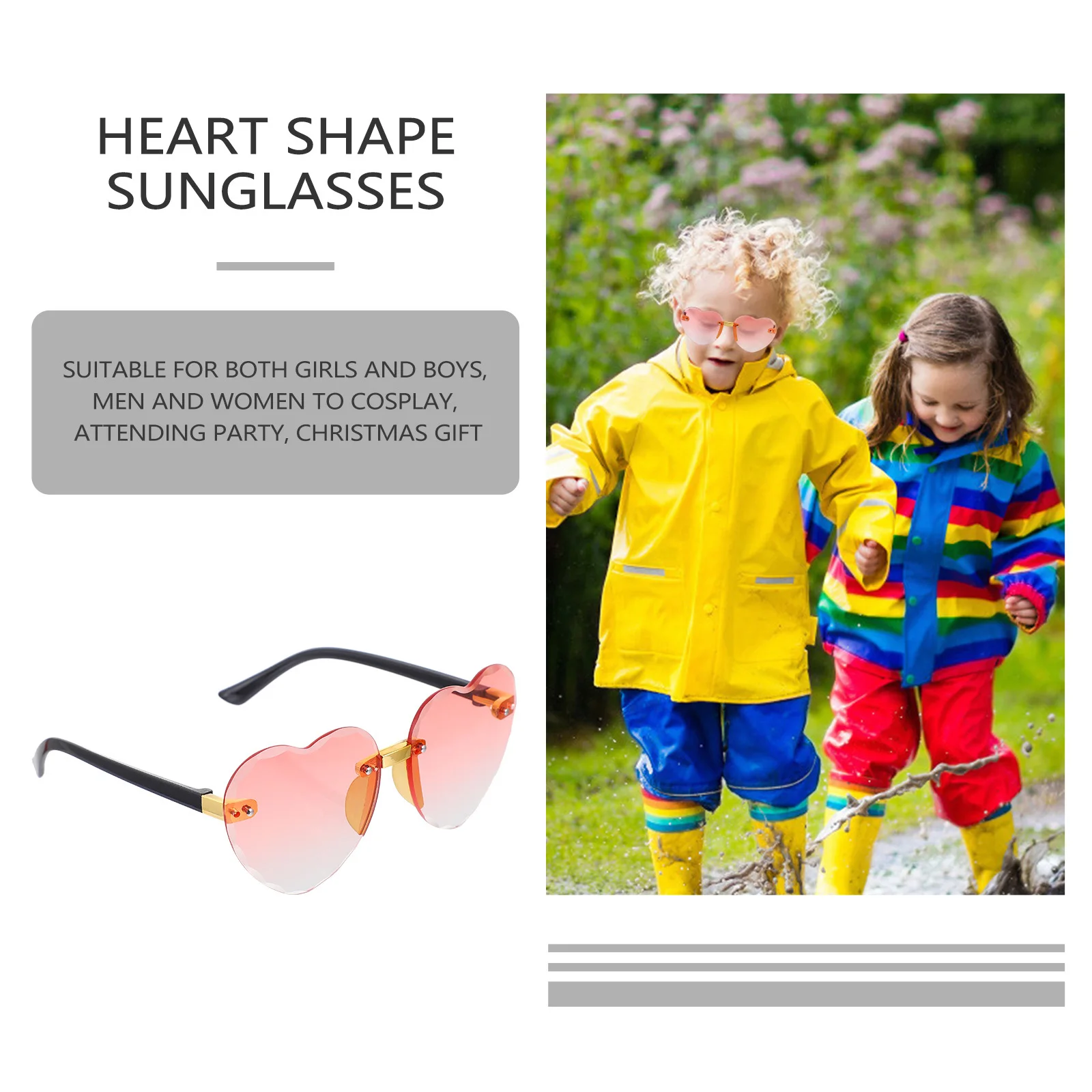 

1Pair Gradient Love Shape Rimless Sunglasses Kids Party Eyewear Transparent Candy Color Stylish Durable Vintage Frameless Heart