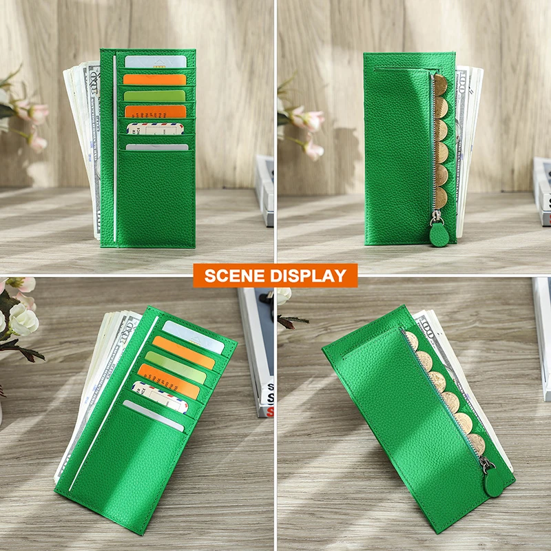 CONTACT\'S – porte-cartes en cuir véritable pour femmes, longs porte-cartes à fermeture éclair, porte-monnaie à pince