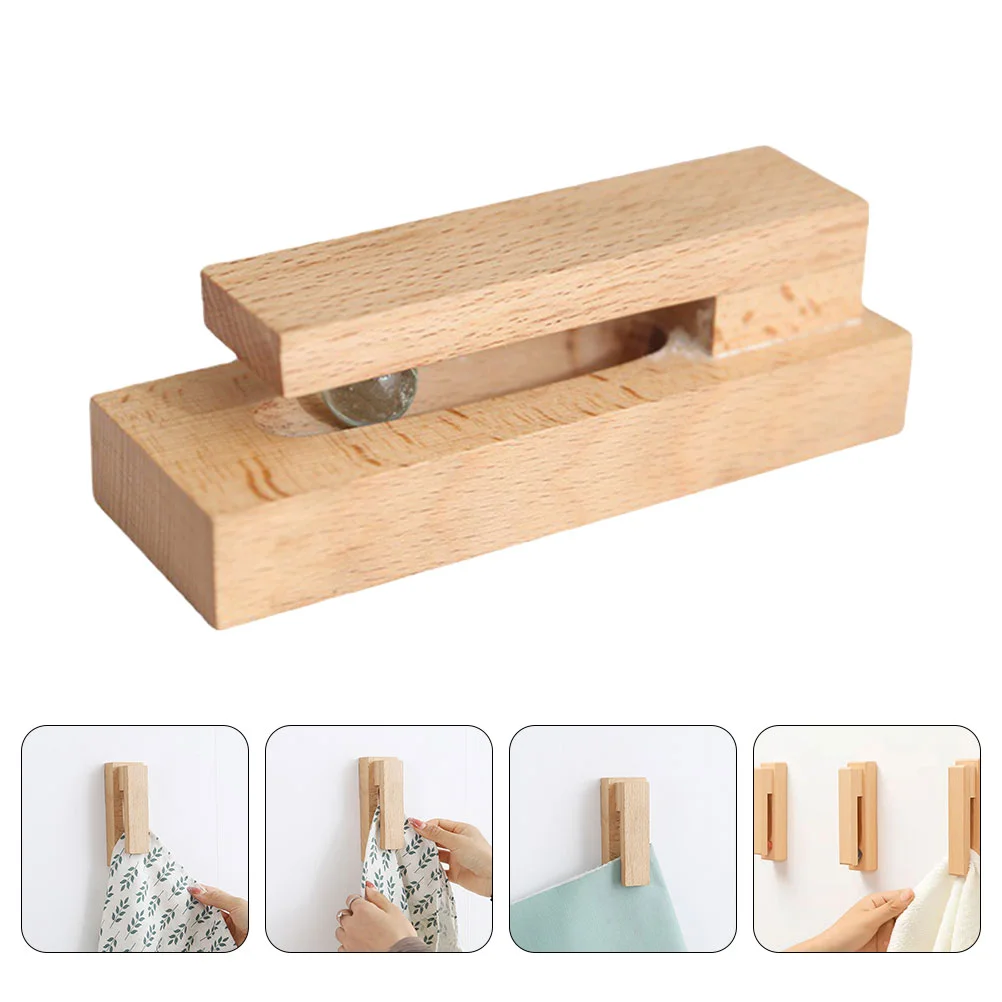 

2Pcs Wooden Hooks Solid Wood Towel Racks Wall Mount Bathroom Kitchen Punch Free Hanging Rack Home Decor Space Saving Towel