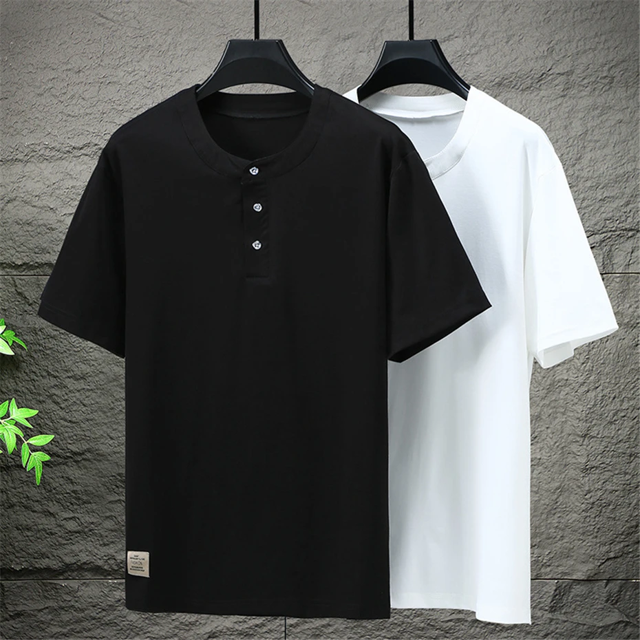 10XL Plus Size Henry Collar T-shirt Men Summer Short Sleeve T Shirt Big Size Tops Tees Male Casual Solid Color Tshirt 10XL