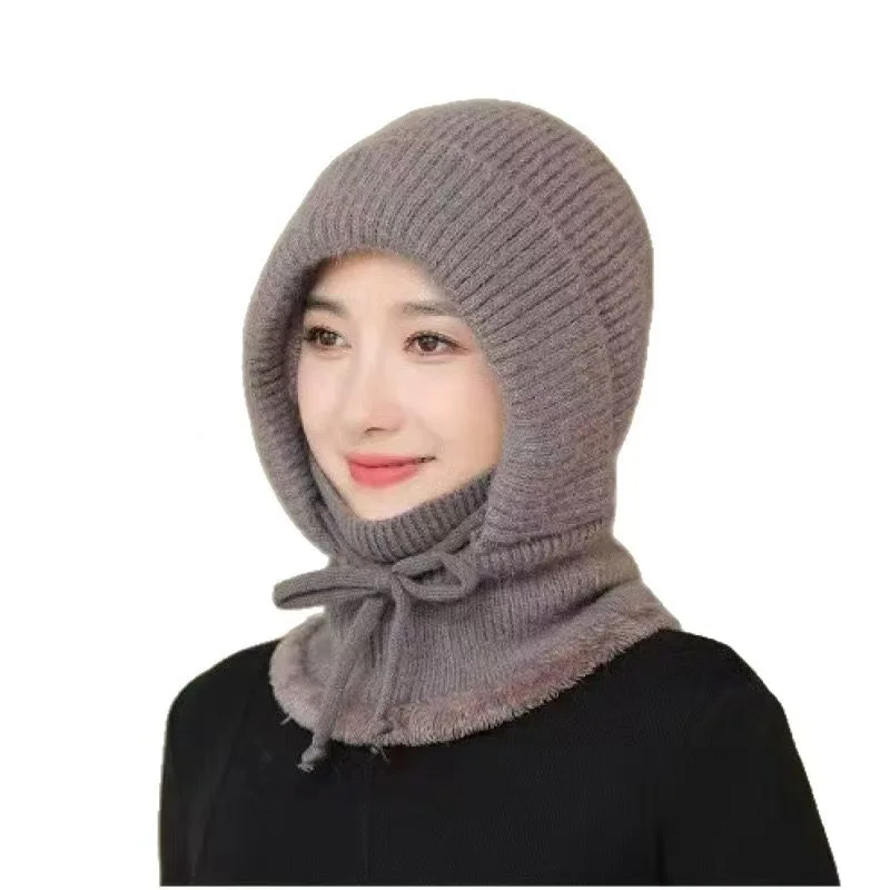 الشتاء قبعة تدفئة المرأة الصوف سميكة وشاح قناع المتكاملة مقنعين الدراجات يندبروف سدادات حماية الأذن قبعة صوف عبر الحدود