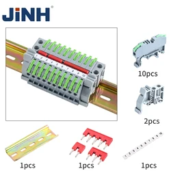 Jinh-Dinレール端子台、cmk420ネジワイヤーコネクタセット、2、3、5脚、ストリップ配電、電気ケーブル、2.5mm、10個