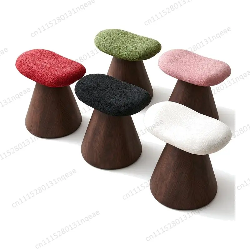 Creative Conical Solid Wood Makeup Stool Bedroom Fabric Low Stool Simple Dresser Seat
