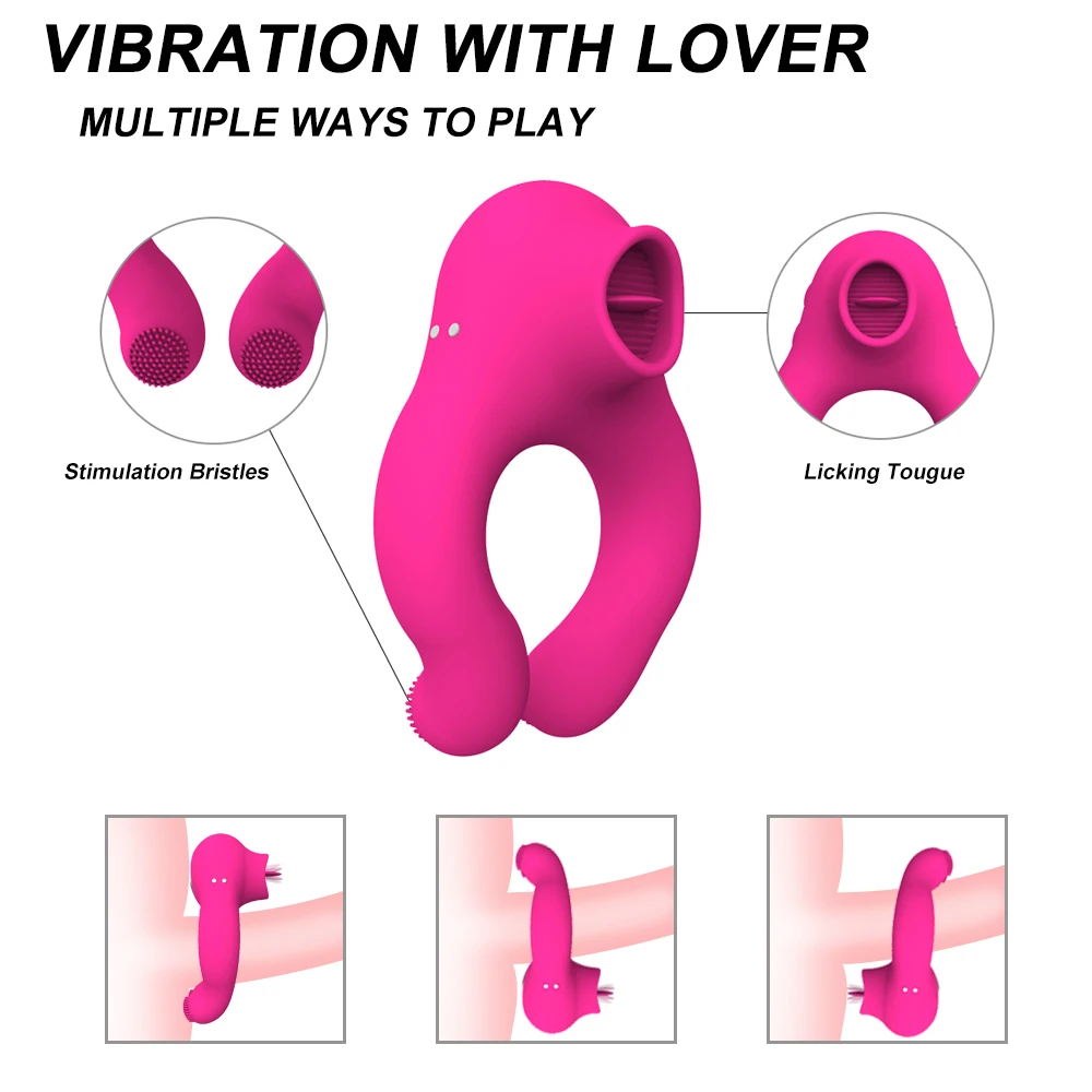 Vertraagde Ejaculatie Vibrerende Haan Ring Zacht Materiaal Zuigen Likken Clit Stimulator Scrotum Penis Massager Seksspeeltjes Voor Koppel