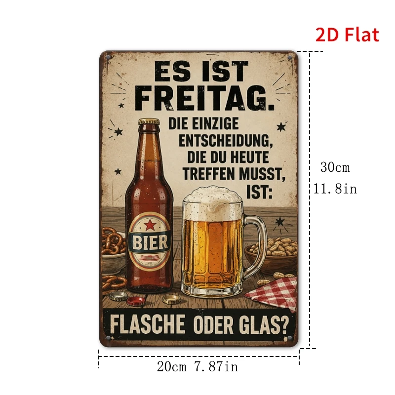 1pcs 30x20cm- Vintage Es Ist Freitag Metal Sign Funny German Friday Beer Humor aluminum Plaque Bar Wall Decor, 2D Flat