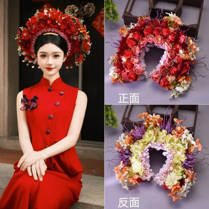 

Двусторонний венок, головной убор, кольцо, повязка на голову с имитацией цветка, дорожные свадебные цветочные венки, гирлянды, головные уборы, украшения ханьфу