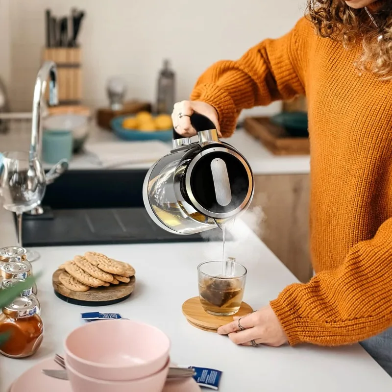 Razorri elektrische Tee maschine 1,7 l mit automatischem Aufguss zum Aufbrühen von Tee, Edelstahl glas kessel, Voreinstel lungen für 5 Teesorten