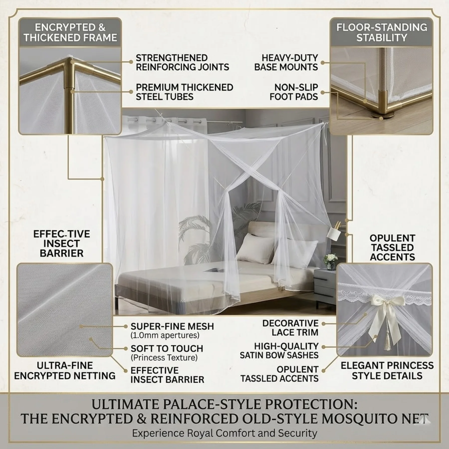 Portable Foldable Square White Mosquito Net Tent, Lightweight Indoor Outdoor Summer Anti-Mosquito Sleeping Net