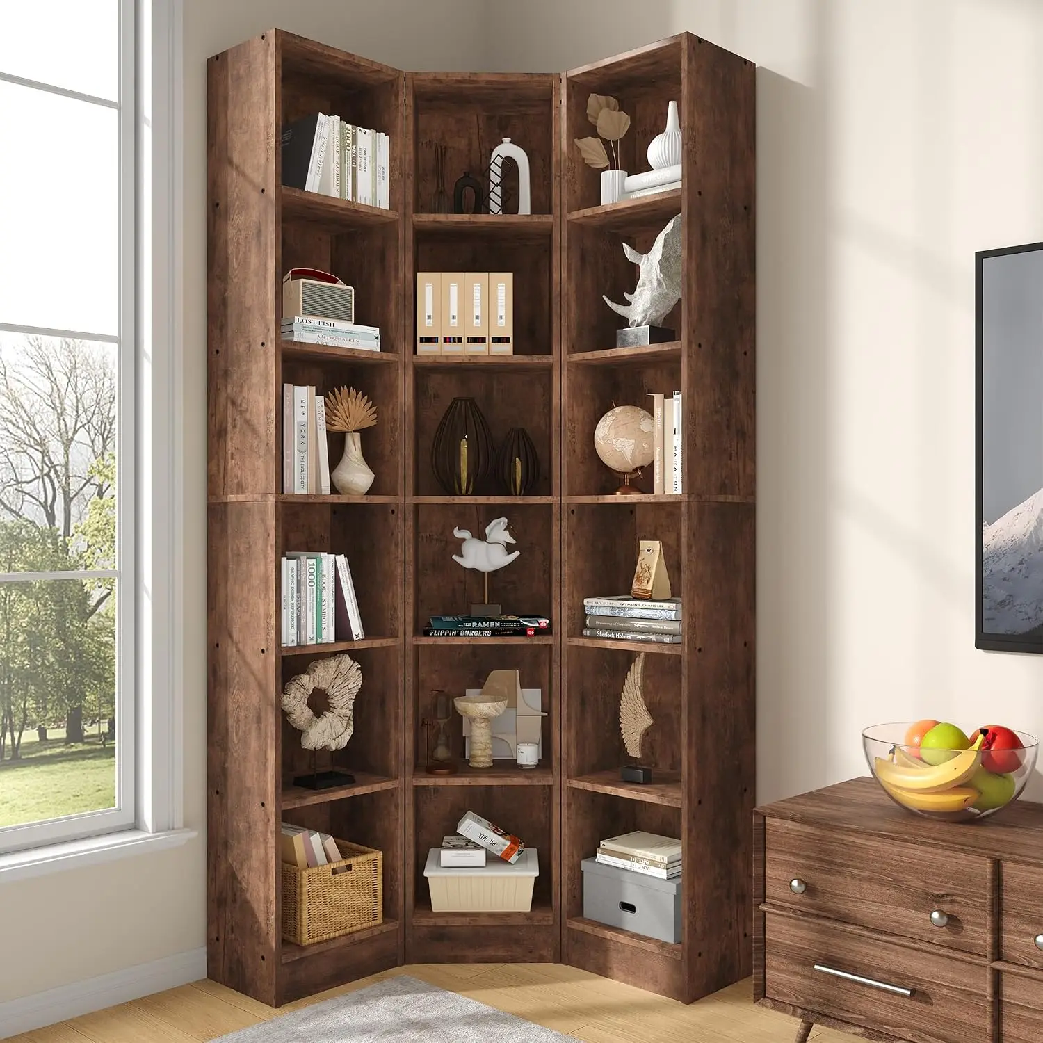 6-Tier Corner Book Shelf, 3-in-1 Tall Open Cube Storage Organizer, Home Office Living Room Display Stand, Customized