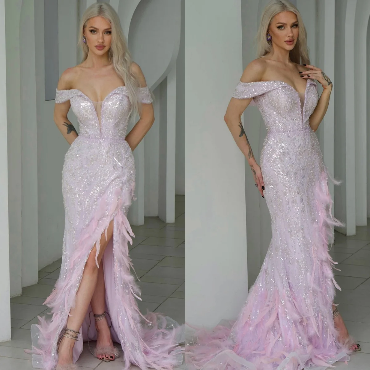 

Customized Fashion pink Satin Homecoming Dress Exquisite Sweetheart Off the Shoulder Feathers Tassel Zipper Back Robe de soirée
