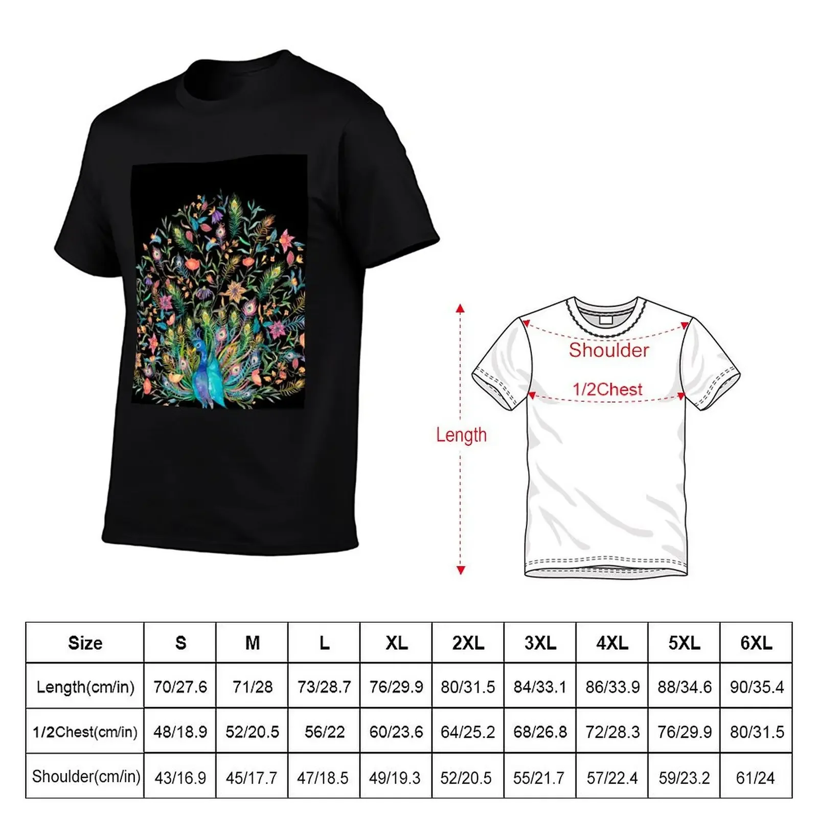 watercolor Peacock surrounded by flowers feathers T-Shirt custom shirt tops men t shirts high quality