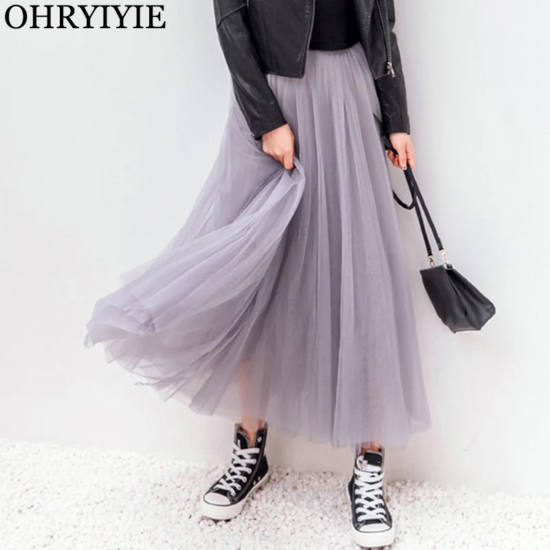 OHRYIYIE Maxi Long Tulle Skirt Women 2024 Autumn Winter Elastic High Waist Ball Gown Skirt Female Adult Tutu Skirt Jupe Longue