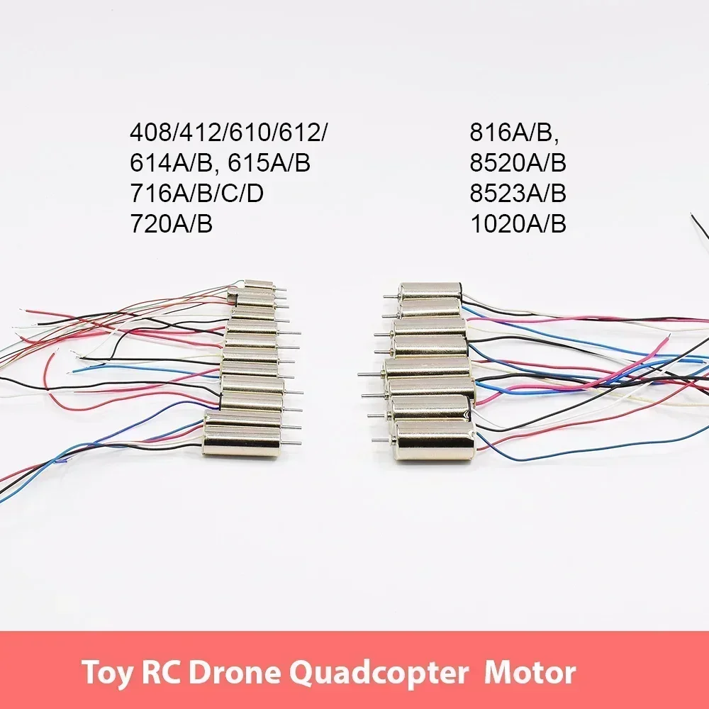 Mini Coreless Motor de Alta Velocidade, RC Toy Drone, Aeronaves Quadcopter Engine, UAV Aircraft, 408, 412, 612, 615, 716, 720, 816, 820, 8520, 1020, CC 3V-3.7V